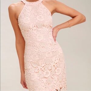 Lulus Love‎ Poem Blush Pink Lace Mini Dress Large